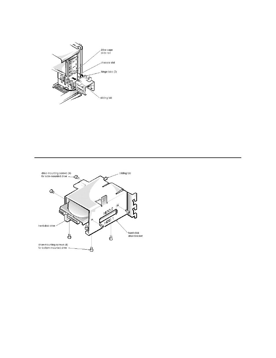 Hard-disk drive bracket removal, Hard-disk drive assembly removal | Dell OptiPlex GX1p User Manual | Page 85 / 106