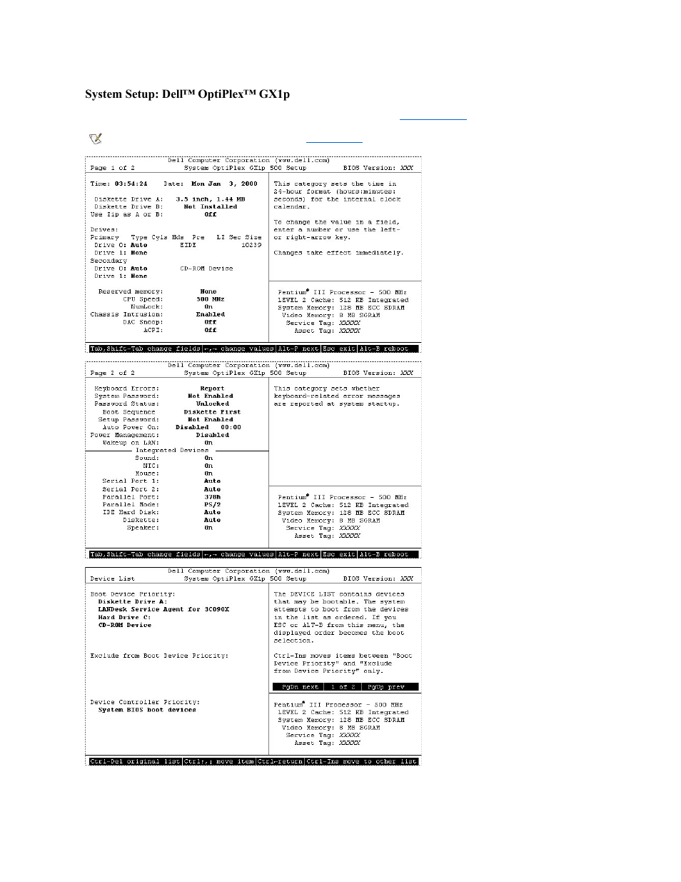 System setup: dell™ optiplex™ gx1p | Dell OptiPlex GX1p User Manual | Page 90 / 106