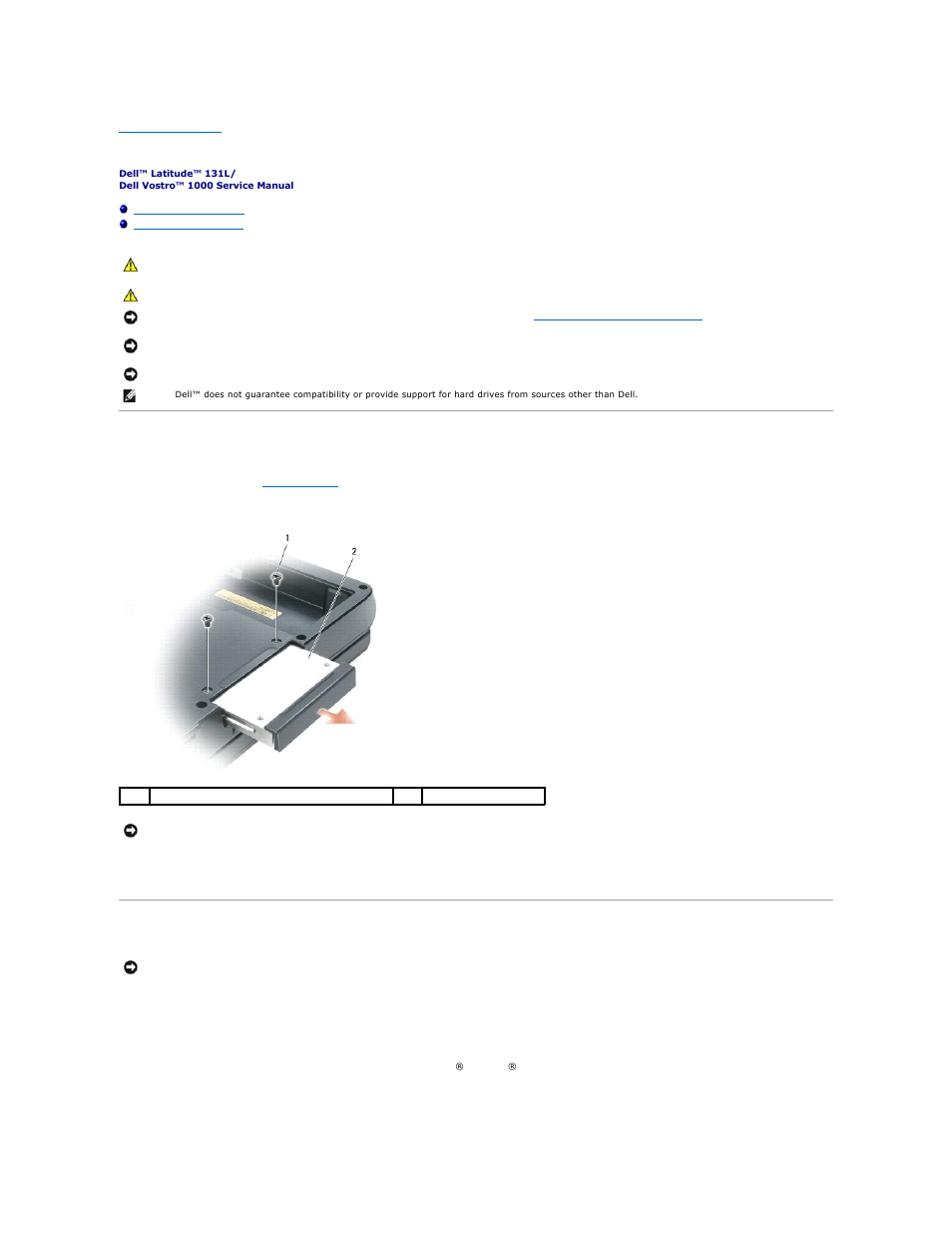 Hard drive, Removing the hard drive, Replacing the hard drive | Dell Vostro 1000 (Mid 2007) User Manual | Page 25 / 45
