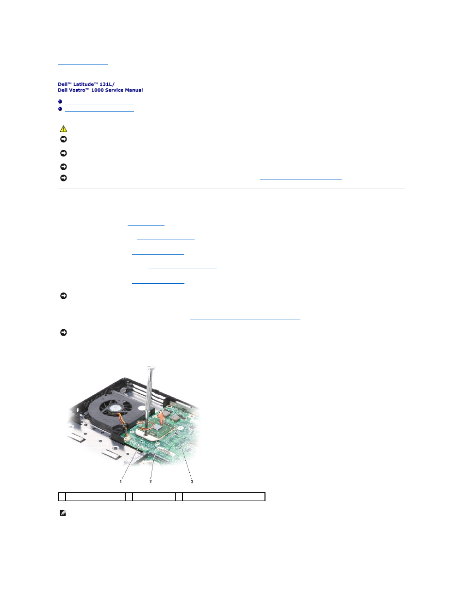 Processor module, Removing the processor module | Dell Vostro 1000 (Mid 2007) User Manual | Page 38 / 45