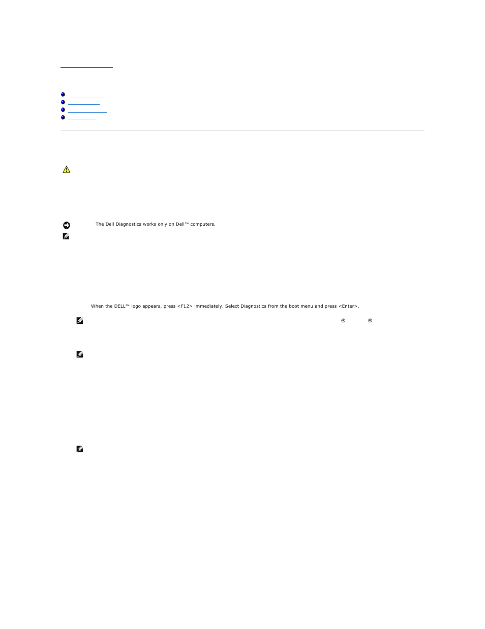 Advanced troubleshooting, Dell diagnostics, When to use the dell diagnostics | Starting the dell diagnostics from your hard drive, Starting the dell diagnostics from the resourcecd, Dell diagnostics main menu | Dell Dimension 3100C User Manual | Page 4 / 46