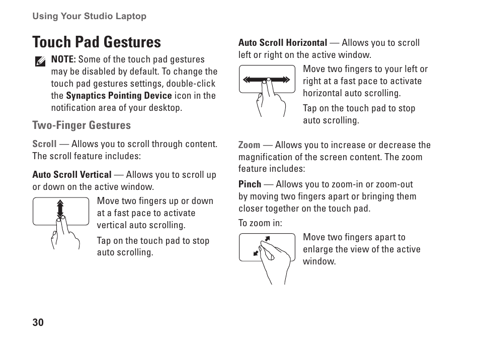 Touch pad gestures | Dell Studio 1749 (Early 2010) User Manual | Page 32 / 102