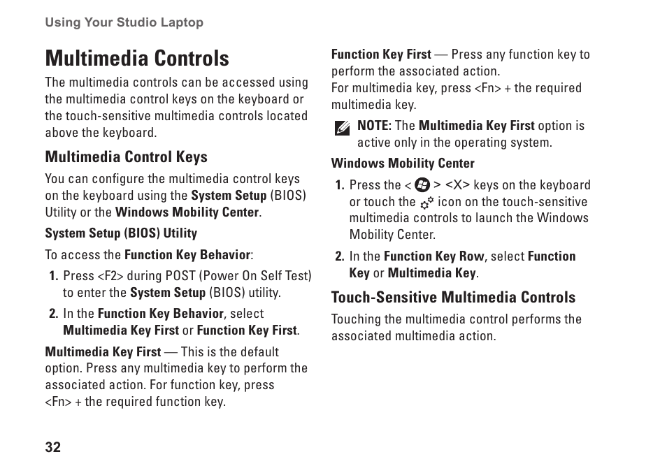 Multimedia controls | Dell Studio 1749 (Early 2010) User Manual | Page 34 / 102