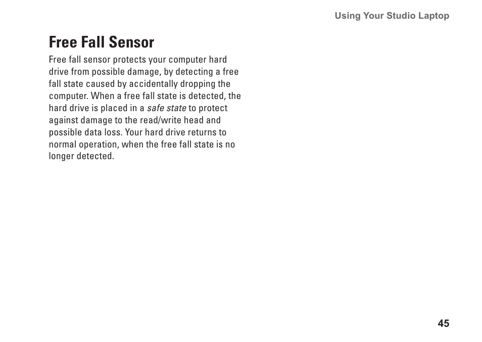 Free fall sensor | Dell Studio 1749 (Early 2010) User Manual | Page 47 / 102