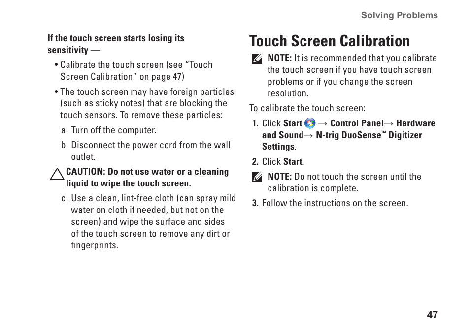 Touch screen calibration | Dell Studio 1749 (Early 2010) User Manual | Page 49 / 102