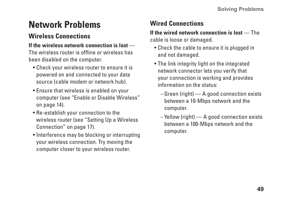 Network problems | Dell Studio 1749 (Early 2010) User Manual | Page 51 / 102