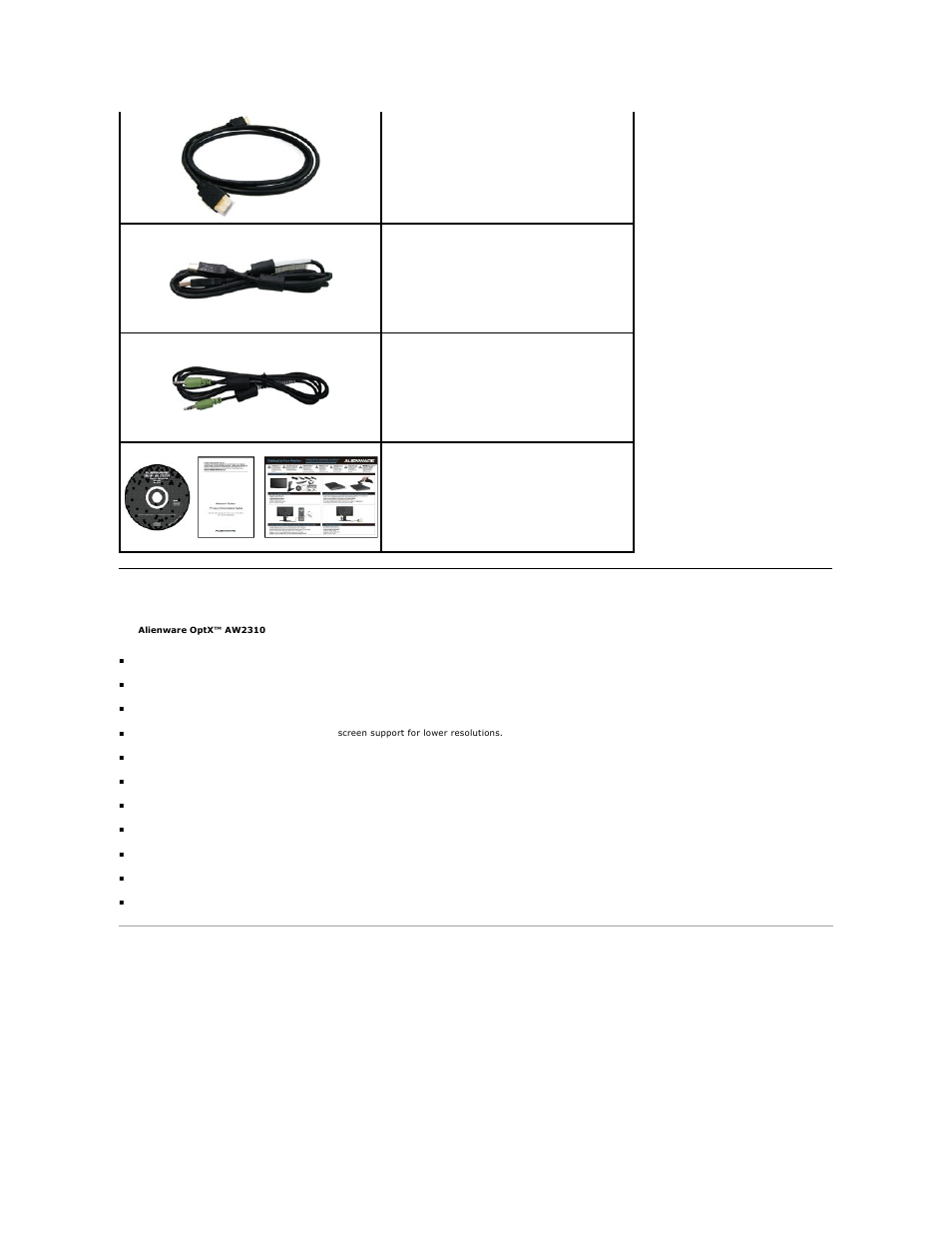 Product features, Identifying parts and controls, Front view | Dell AW2310 Monitor User Manual | Page 3 / 34