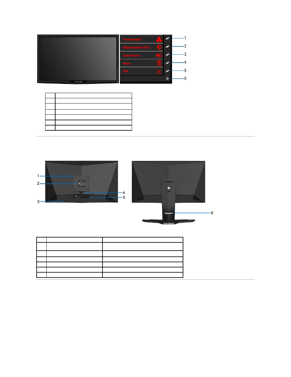 Back view, Side view | Dell AW2310 Monitor User Manual | Page 4 / 34