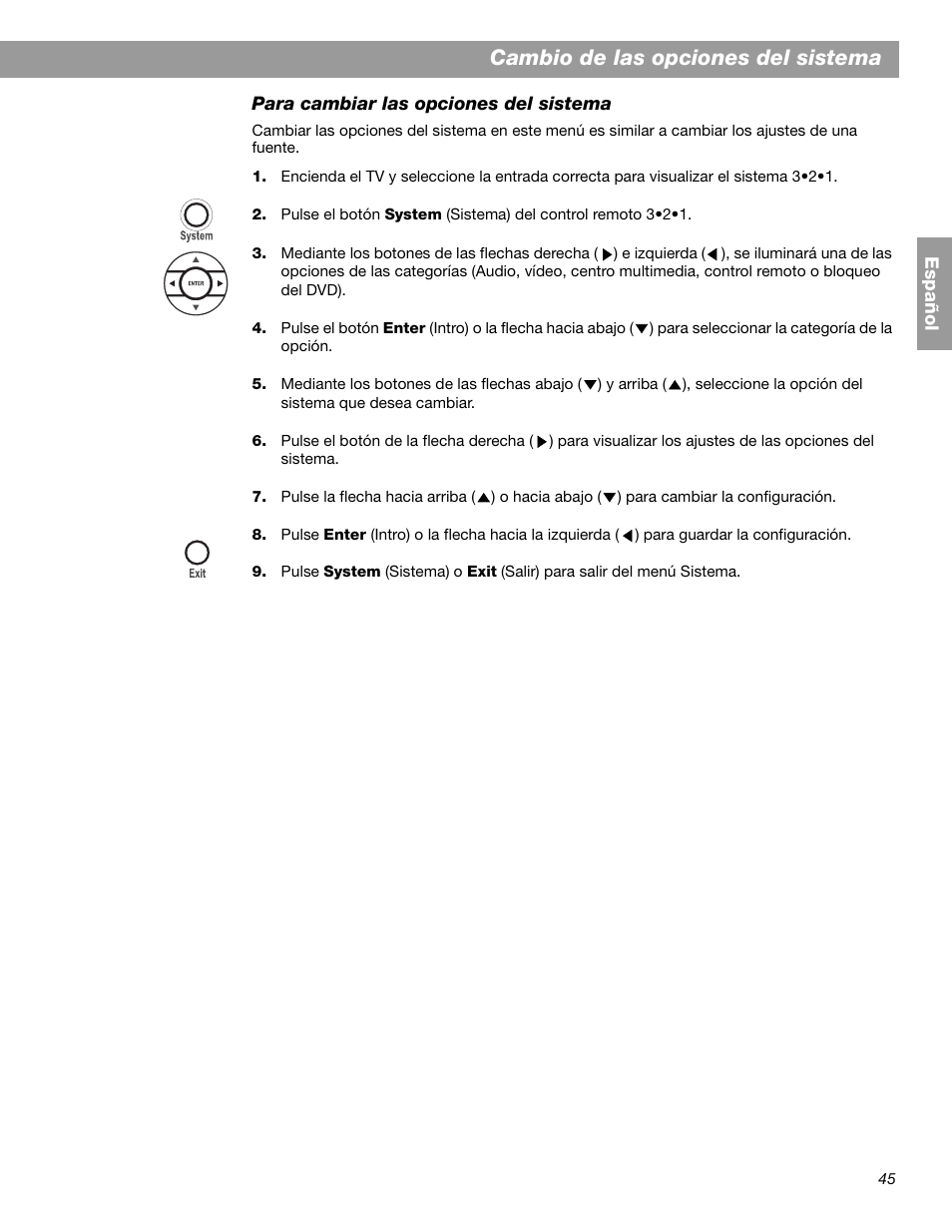 Cambio de las opciones del sistema | Bose 3.2.1 GS Series II User Manual | Page 101 / 180