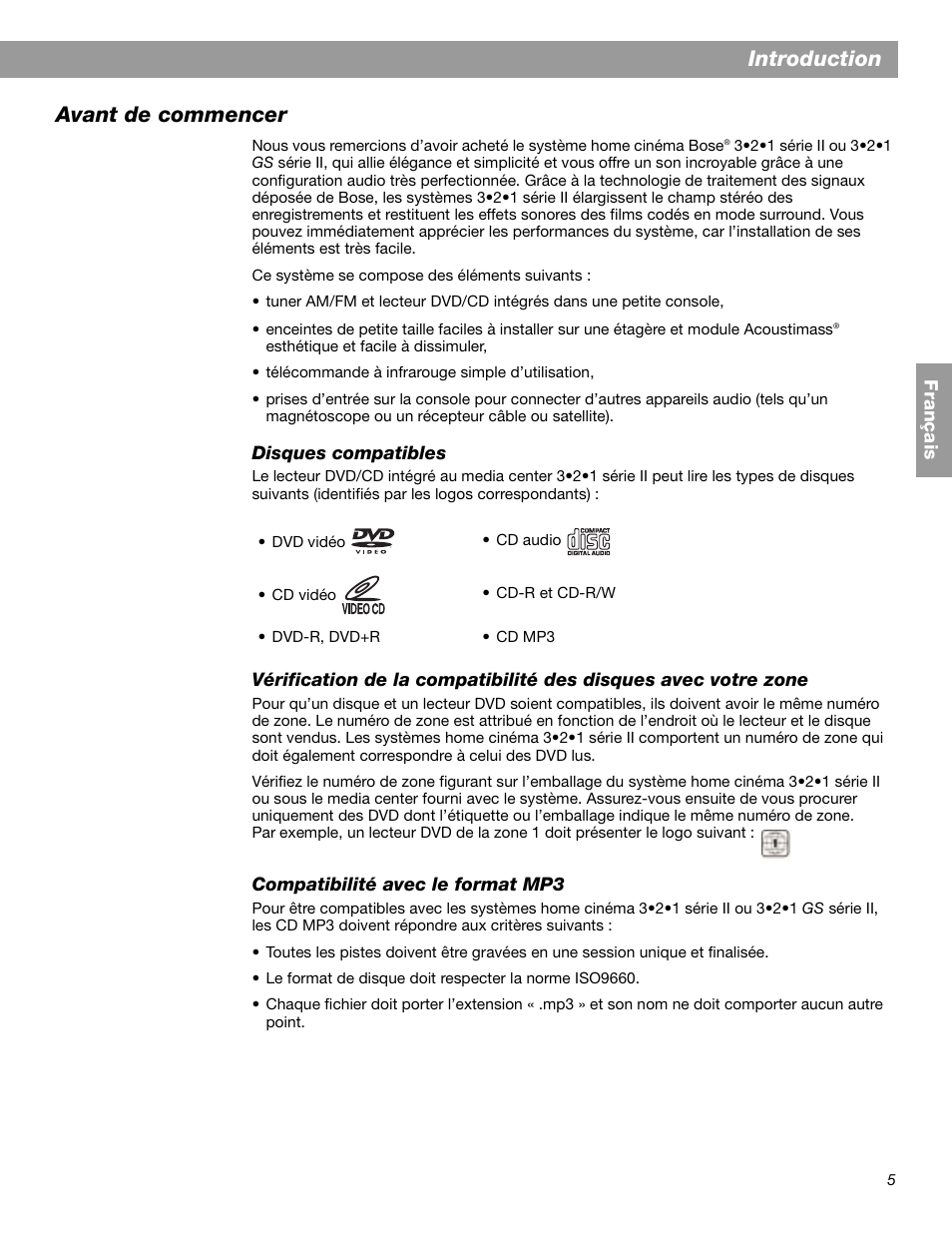 Introduction avant de commencer | Bose 3.2.1 GS Series II User Manual | Page 117 / 180