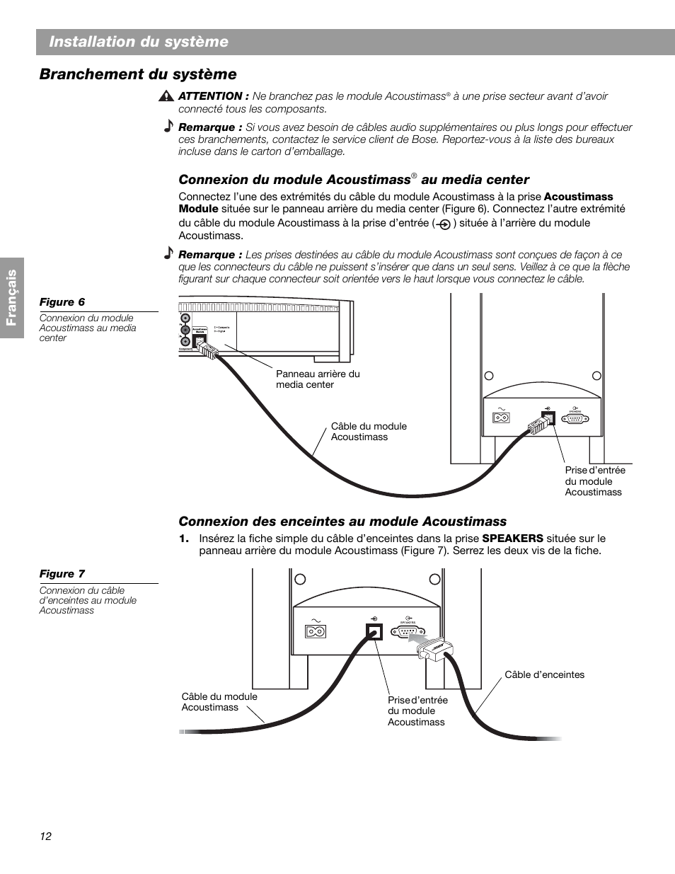 Installation du système, Branchement du système | Bose 3.2.1 GS Series II User Manual | Page 124 / 180