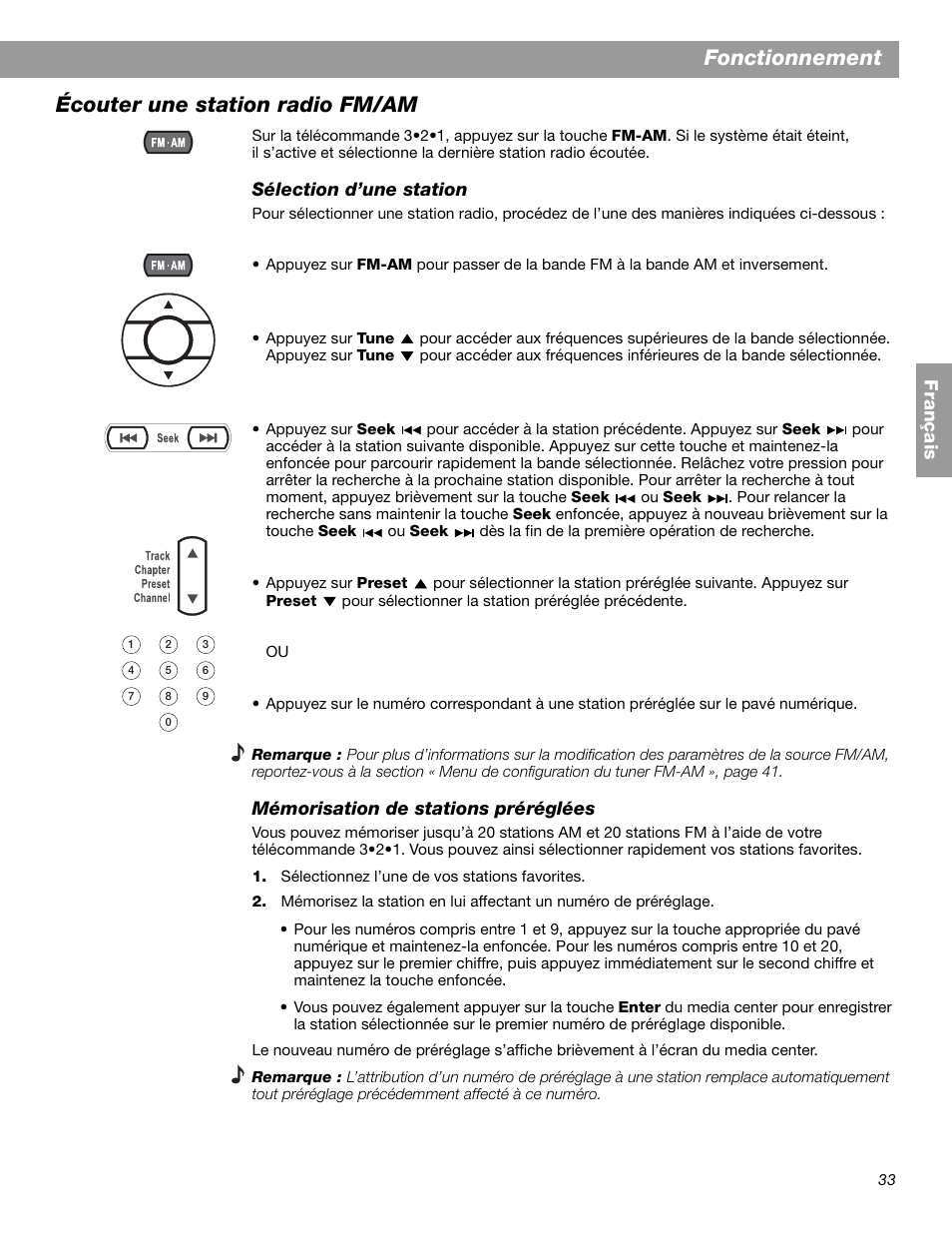 Fonctionnement, Écouter une station radio fm/am | Bose 3.2.1 GS Series II User Manual | Page 145 / 180