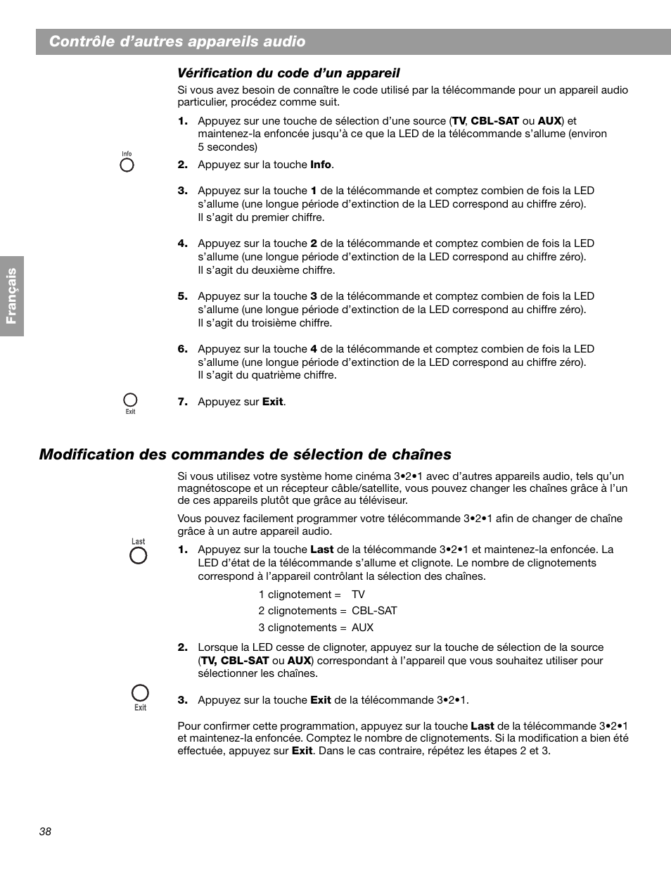 Contrôle d’autres appareils audio, Modification des commandes de sélection de chaînes | Bose 3.2.1 GS Series II User Manual | Page 150 / 180