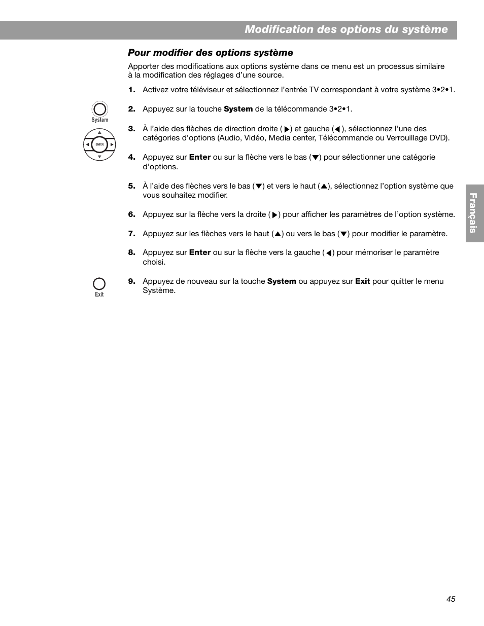 Modification des options du système | Bose 3.2.1 GS Series II User Manual | Page 157 / 180