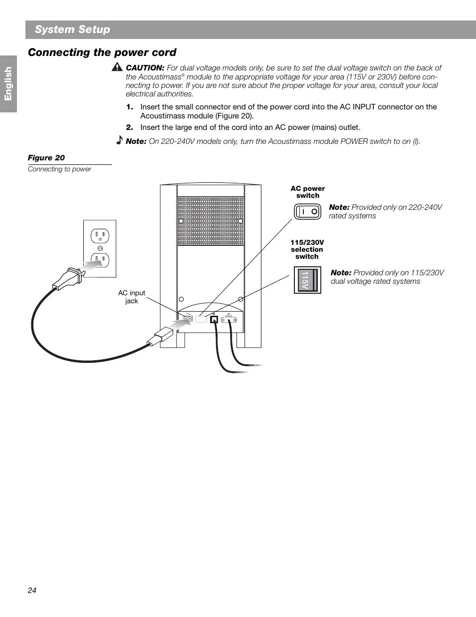 System setup, Connecting the power cord | Bose 3.2.1 GS Series II User Manual | Page 24 / 180