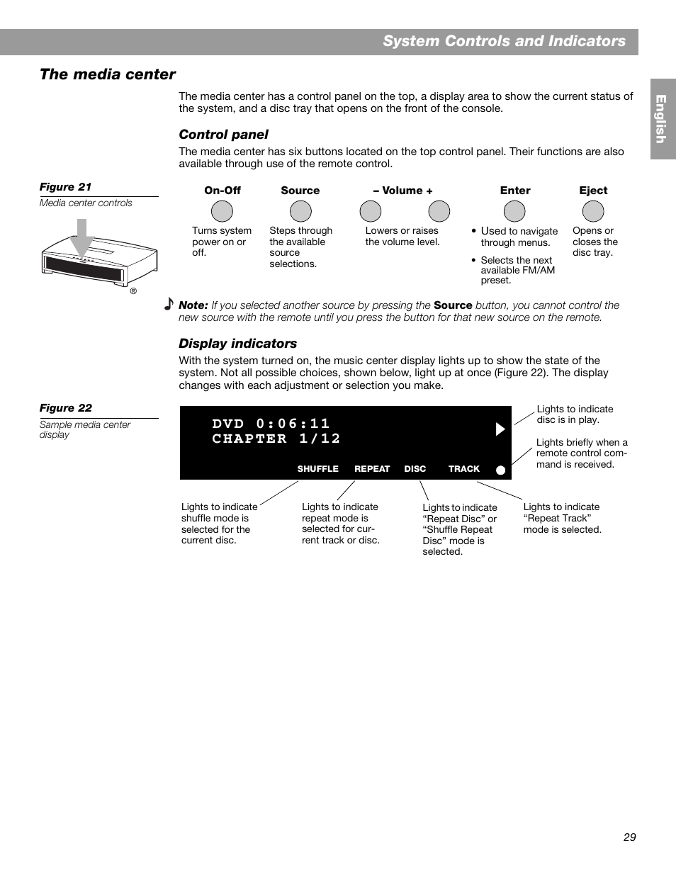 System controls and indicators, The media center | Bose 3.2.1 GS Series II User Manual | Page 29 / 180