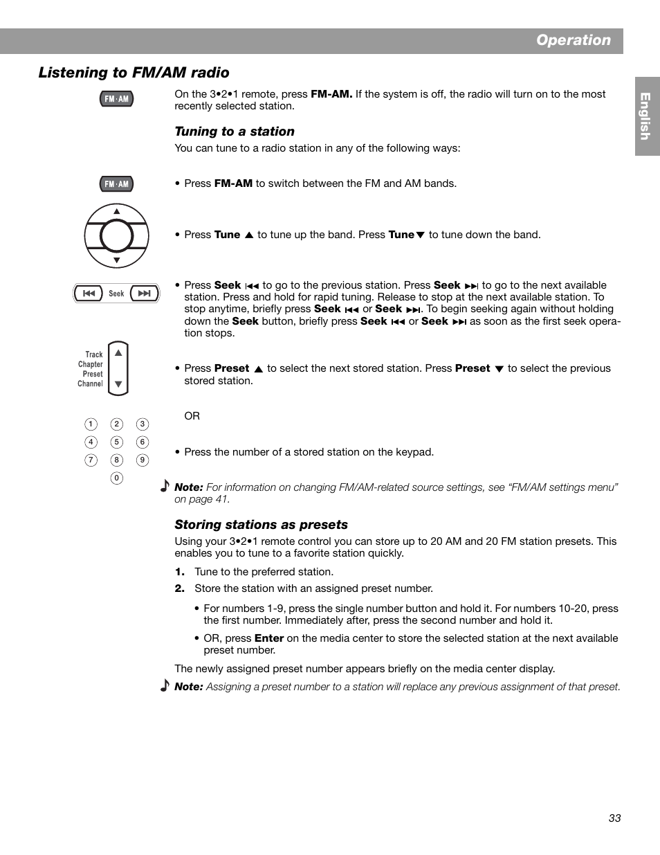 Operation, Listening to fm/am radio | Bose 3.2.1 GS Series II User Manual | Page 33 / 180