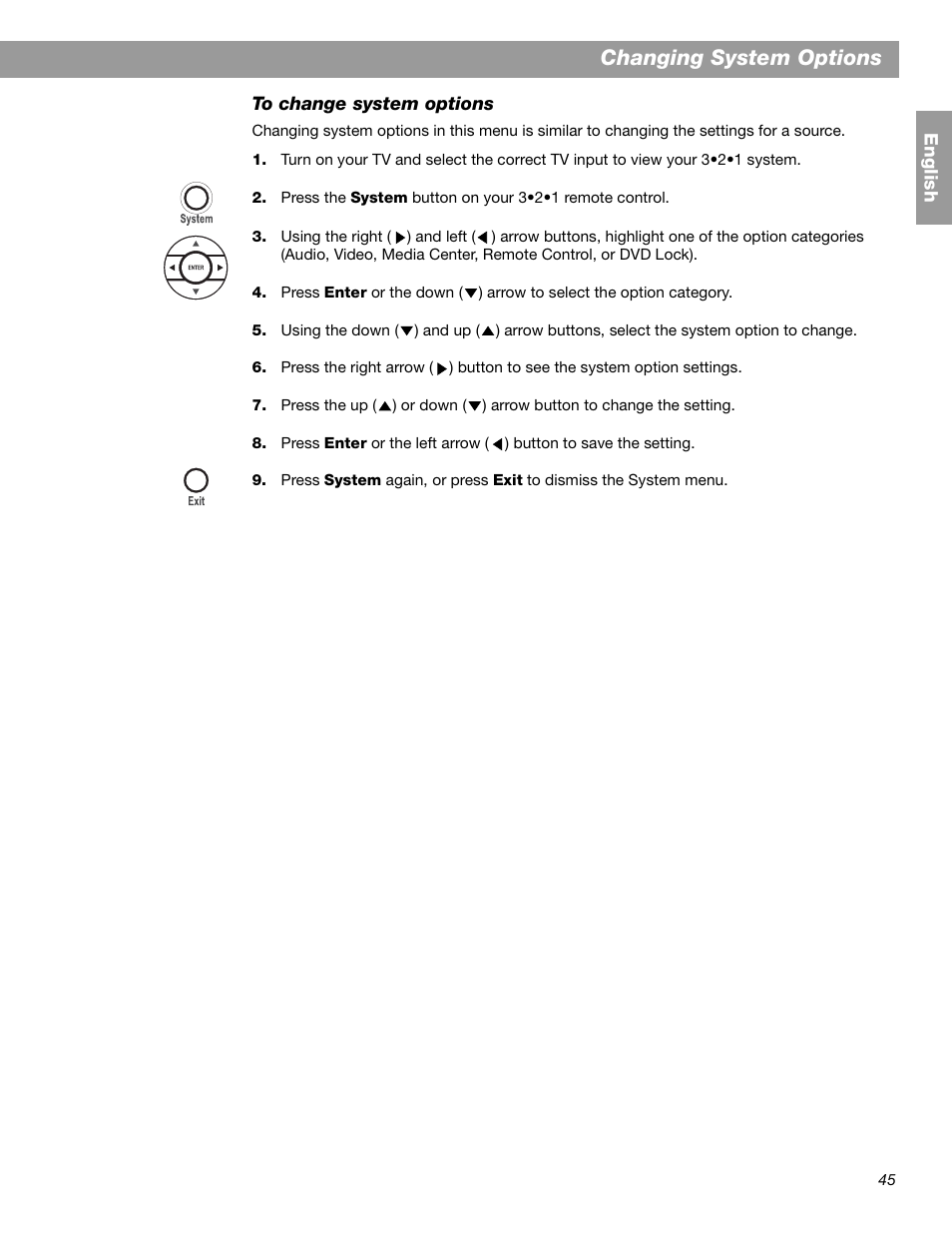 Changing system options | Bose 3.2.1 GS Series II User Manual | Page 45 / 180