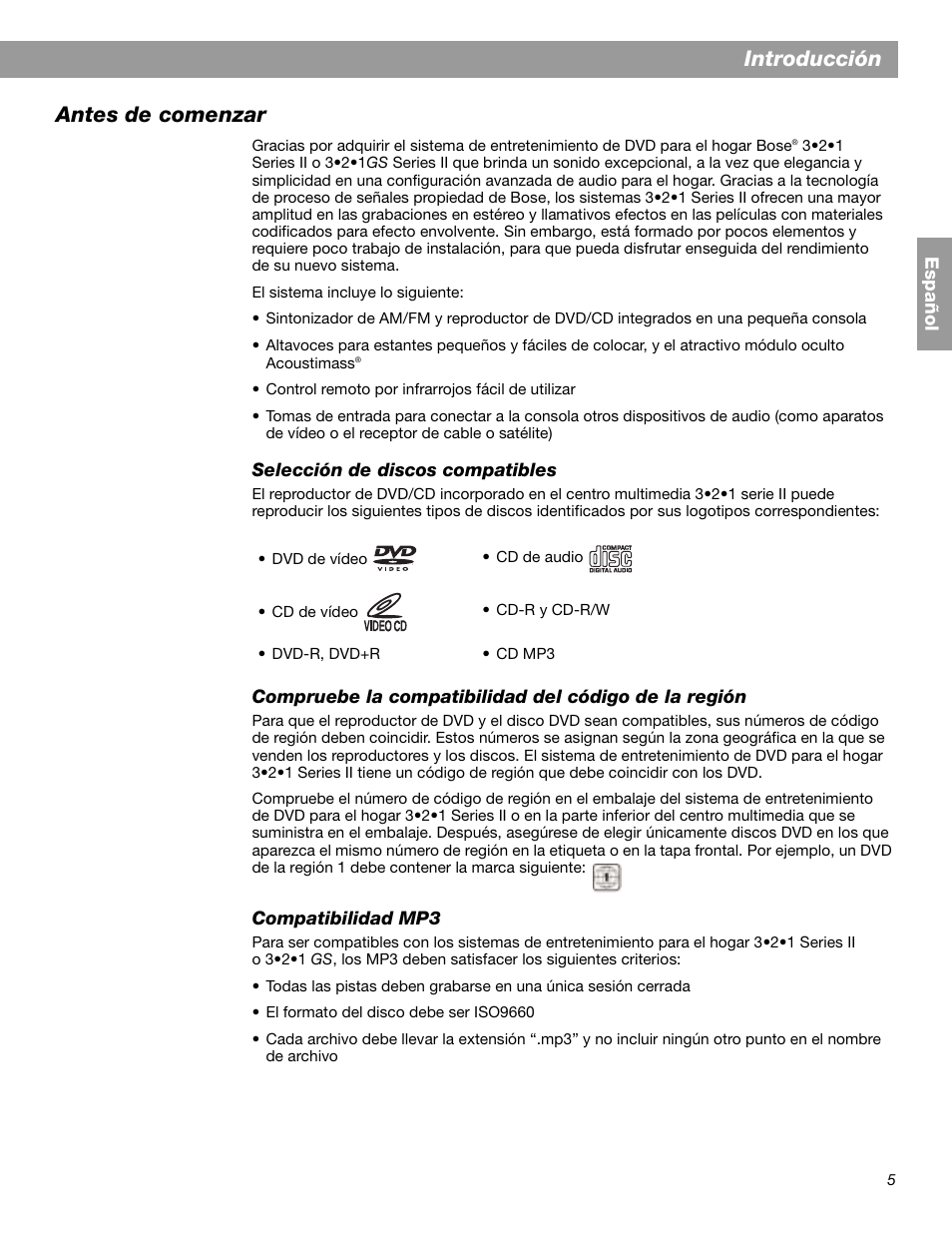 Introducción antes de comenzar | Bose 3.2.1 GS Series II User Manual | Page 61 / 180