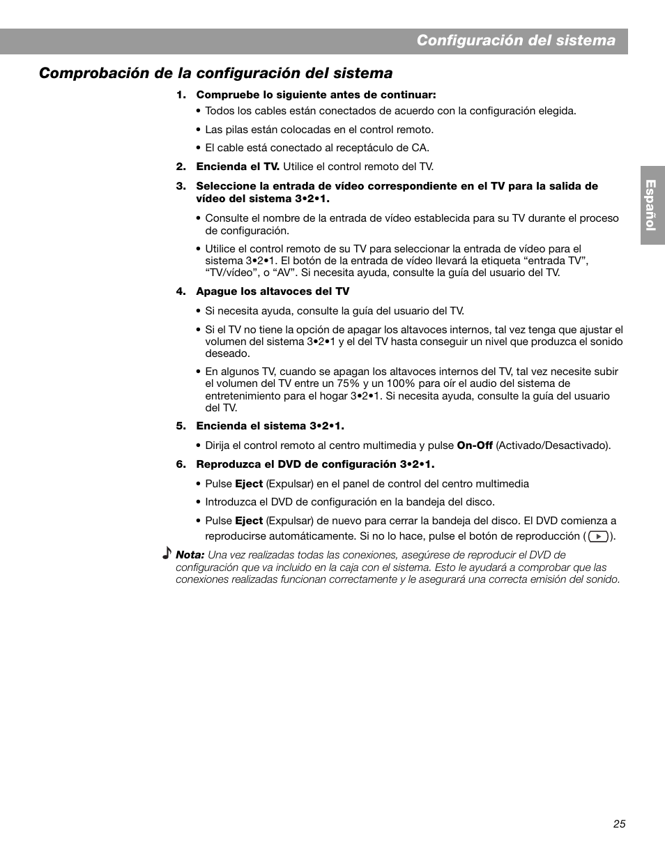 Configuración del sistema, Comprobación de la configuración del sistema | Bose 3.2.1 GS Series II User Manual | Page 81 / 180