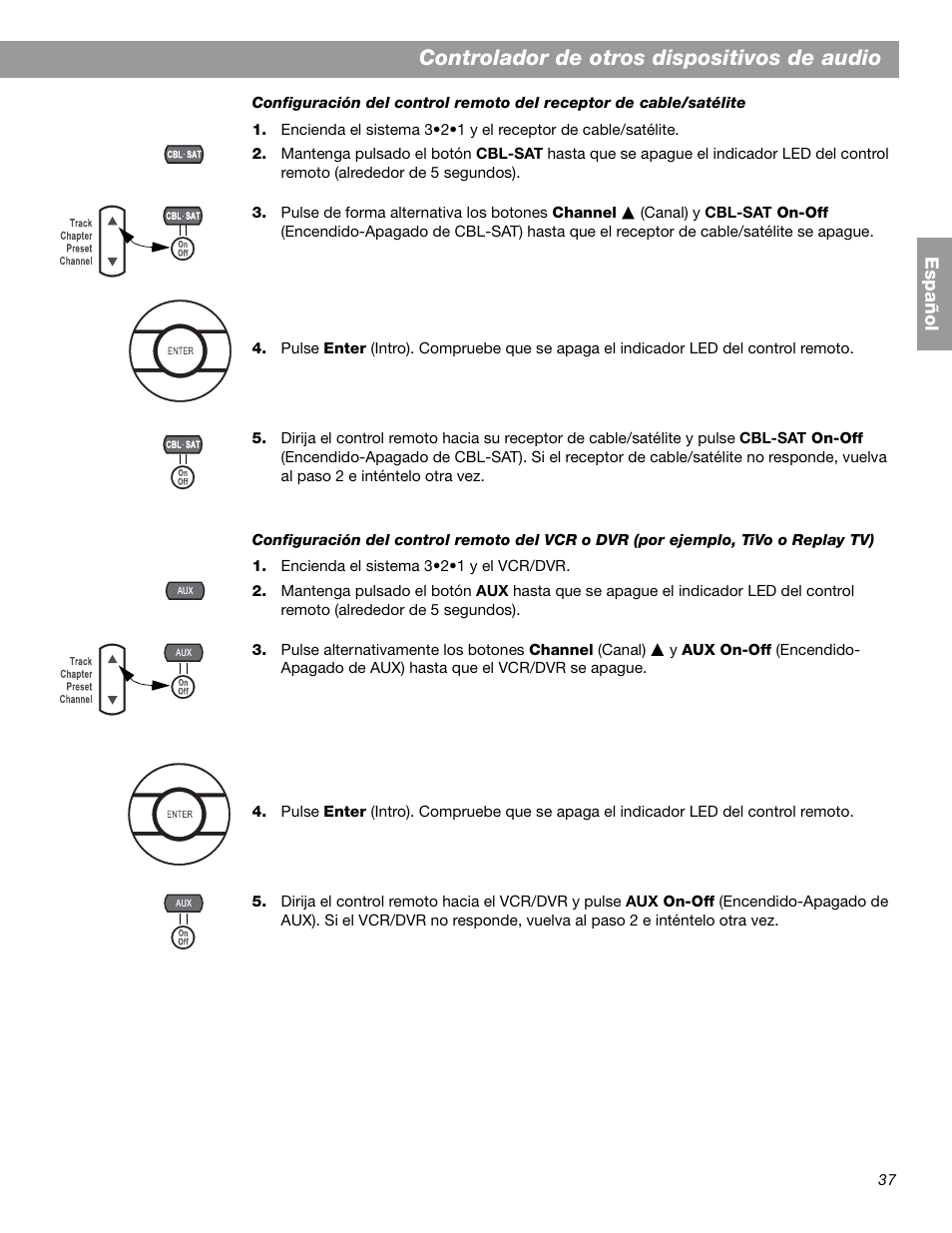 Controlador de otros dispositivos de audio, Español | Bose 3.2.1 GS Series II User Manual | Page 93 / 180