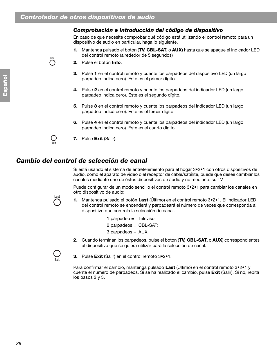 Controlador de otros dispositivos de audio, Cambio del control de selección de canal | Bose 3.2.1 GS Series II User Manual | Page 94 / 180