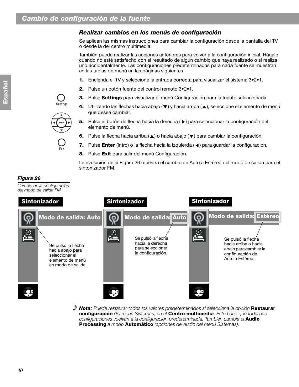 Cambio de configuración de la fuente | Bose 3.2.1 GS Series II User Manual | Page 96 / 180