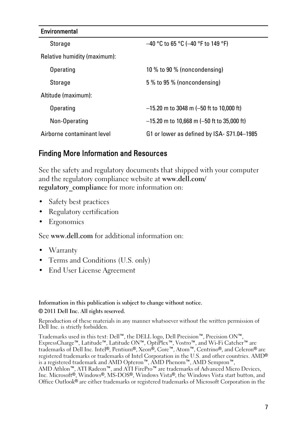 Finding more information and resources | Dell Latitude E6220 (Mid 2011) User Manual | Page 7 / 8