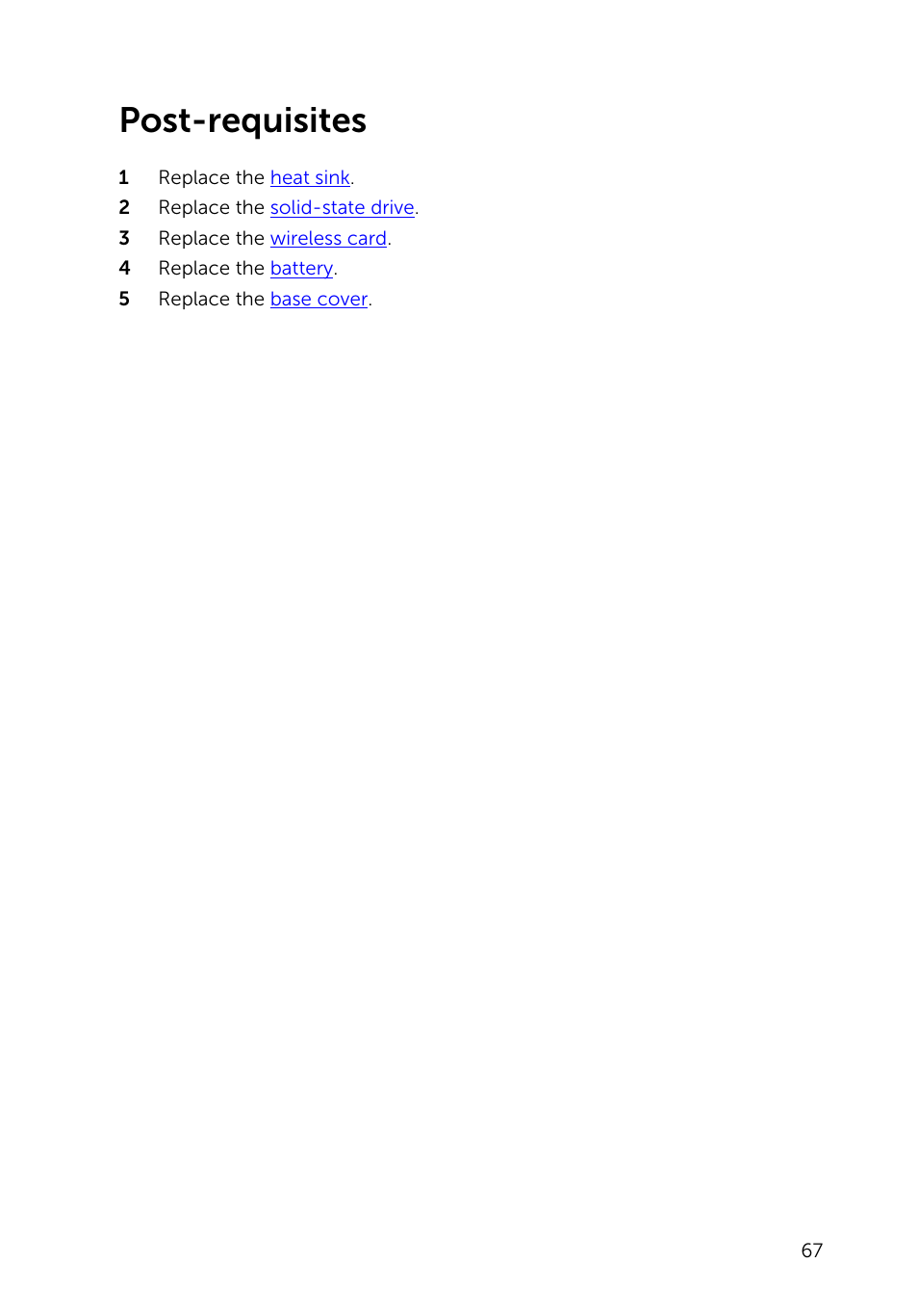 Post-requisites | Dell XPS 13 (9343, Early 2015) User Manual | Page 67 / 86
