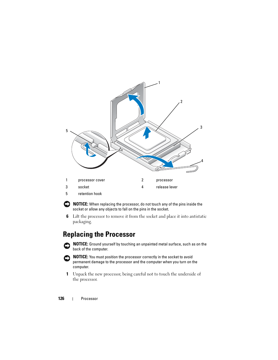 Replacing the processor | Dell Vostro 220 (Late 2008) User Manual | Page 126 / 138