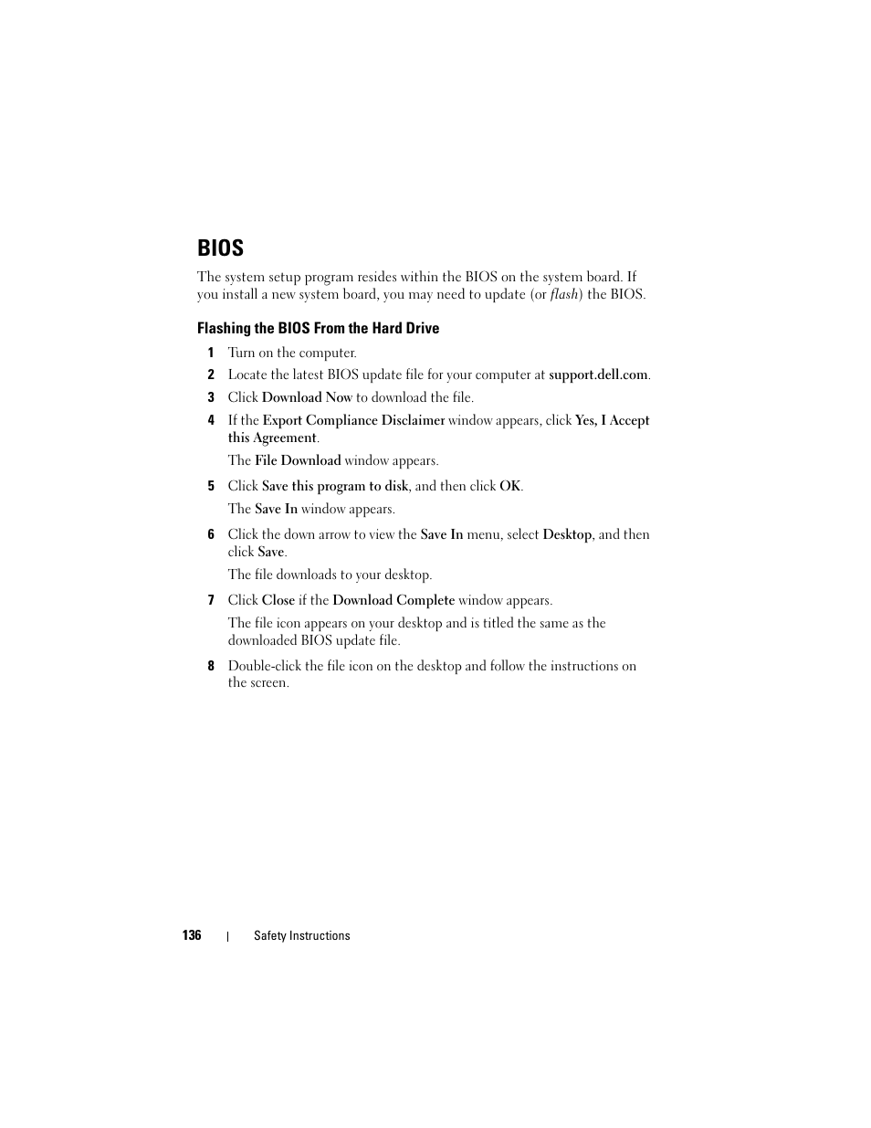 Bios, Flashing the bios from the hard drive | Dell Vostro 220 (Late 2008) User Manual | Page 136 / 138