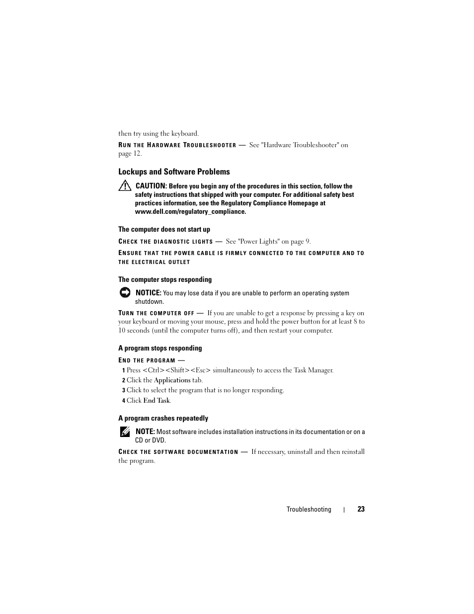 Lockups and software problems | Dell Vostro 220 (Late 2008) User Manual | Page 23 / 138