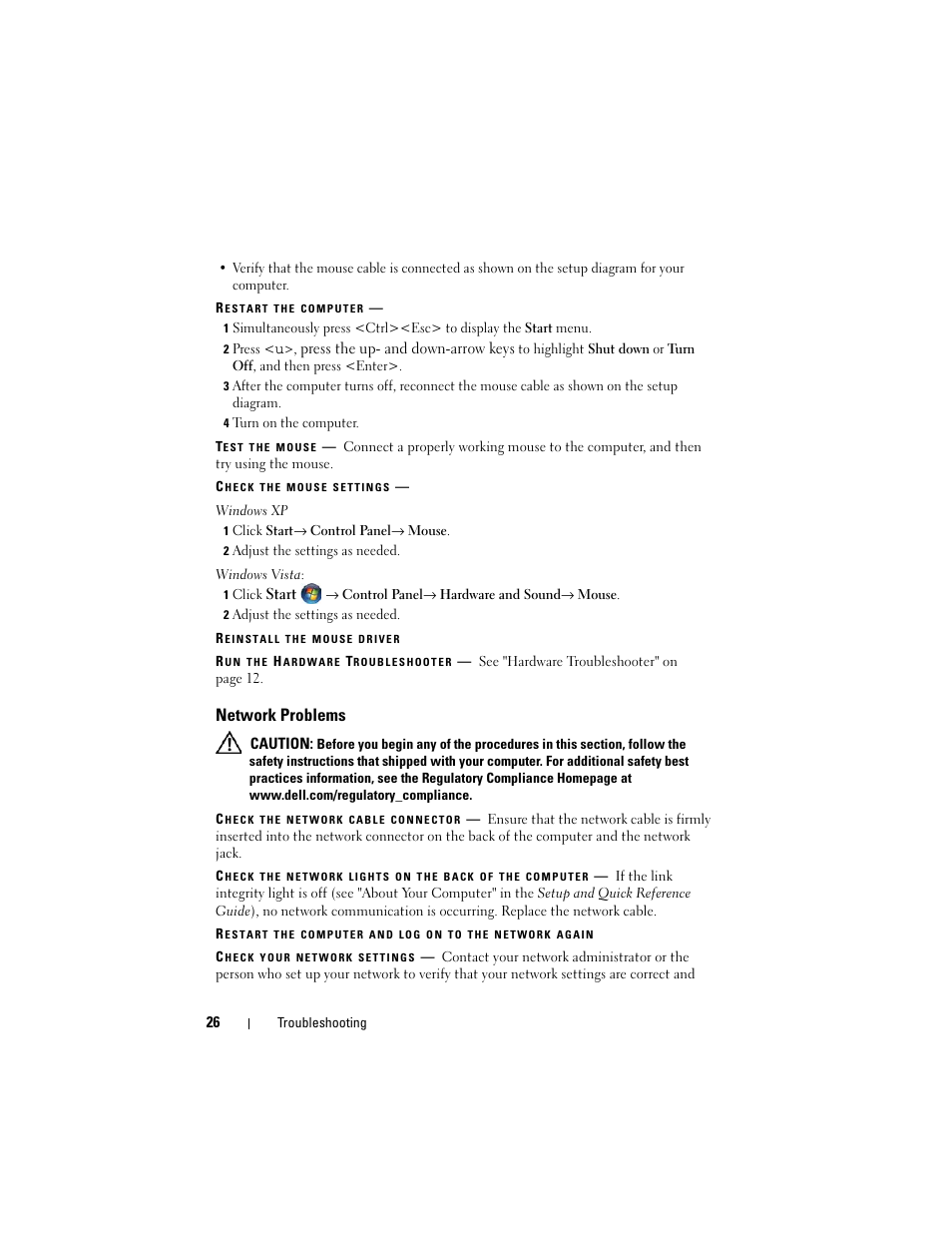 Network problems | Dell Vostro 220 (Late 2008) User Manual | Page 26 / 138