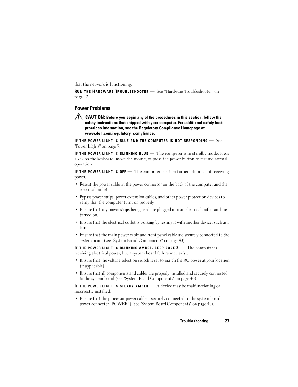 Power problems | Dell Vostro 220 (Late 2008) User Manual | Page 27 / 138