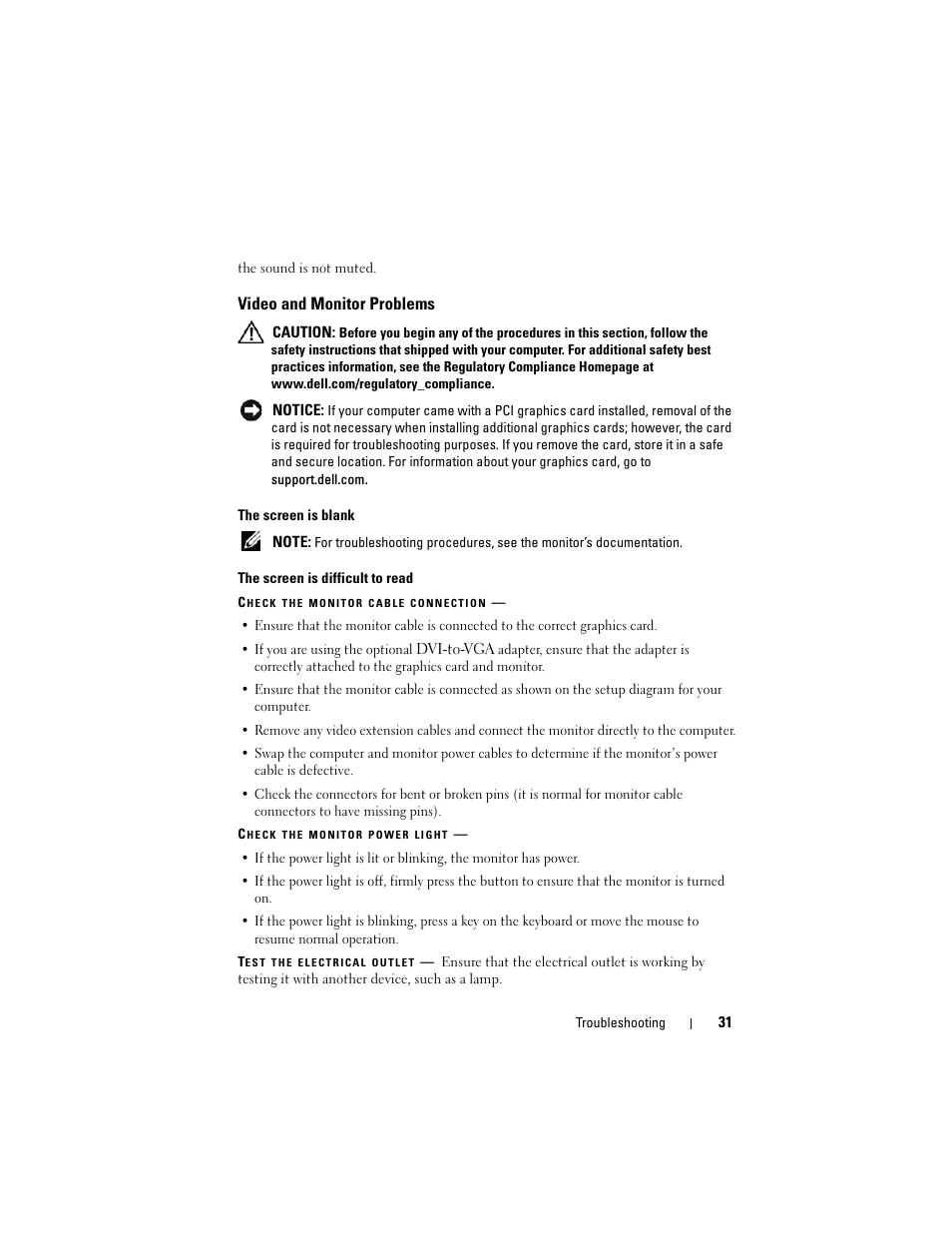Video and monitor problems | Dell Vostro 220 (Late 2008) User Manual | Page 31 / 138