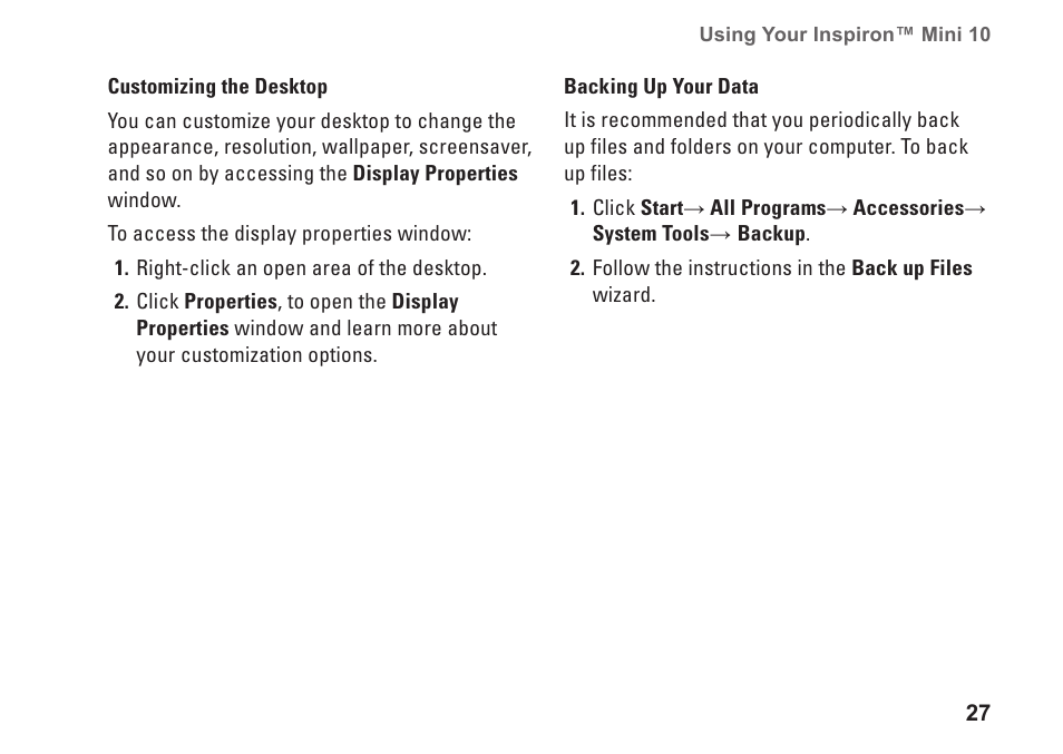 Dell Inspiron Mini 10v (1011, Mid 2009) User Manual | Page 29 / 68