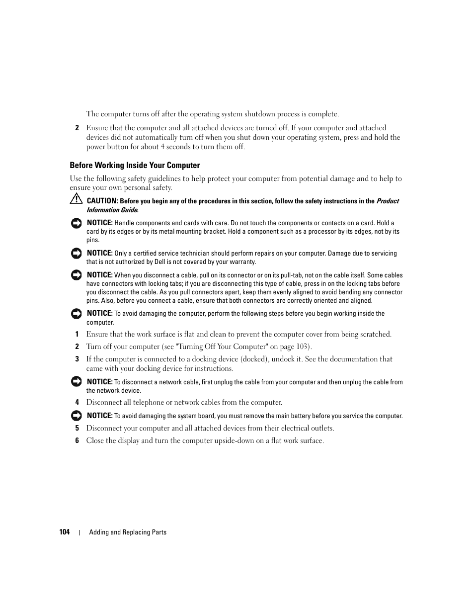 Before working inside your computer | Dell Latitude D430 (Mid 2007) User Manual | Page 104 / 150