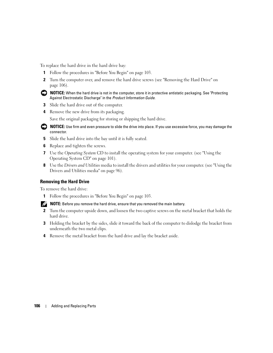 Removing the hard drive | Dell Latitude D430 (Mid 2007) User Manual | Page 106 / 150