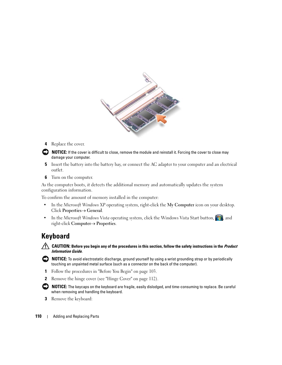Keyboard | Dell Latitude D430 (Mid 2007) User Manual | Page 110 / 150