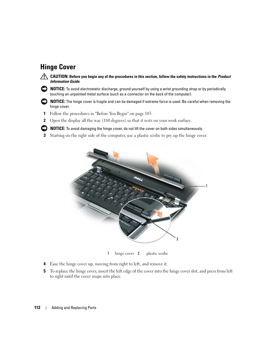 Hinge cover | Dell Latitude D430 (Mid 2007) User Manual | Page 112 / 150