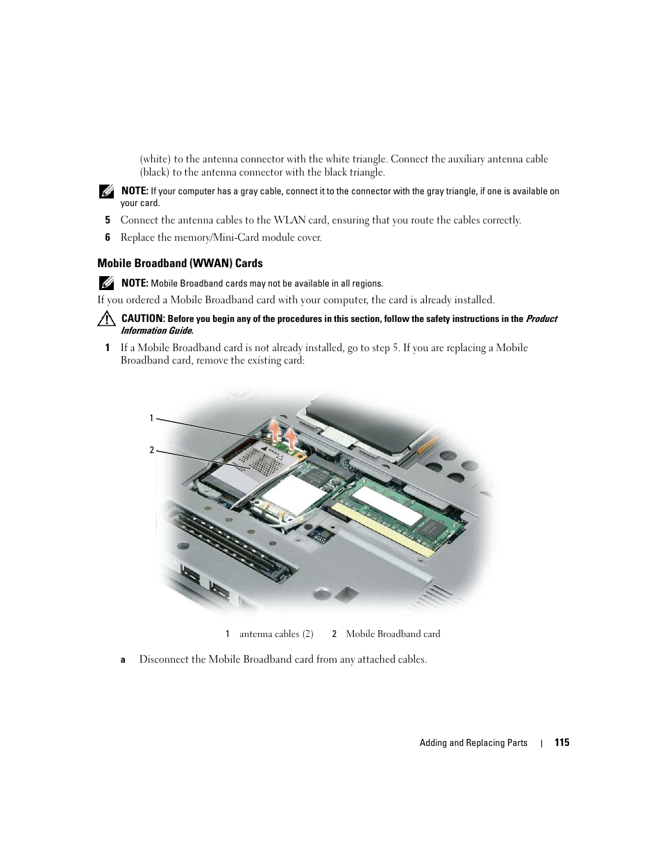 Mobile broadband (wwan) cards | Dell Latitude D430 (Mid 2007) User Manual | Page 115 / 150