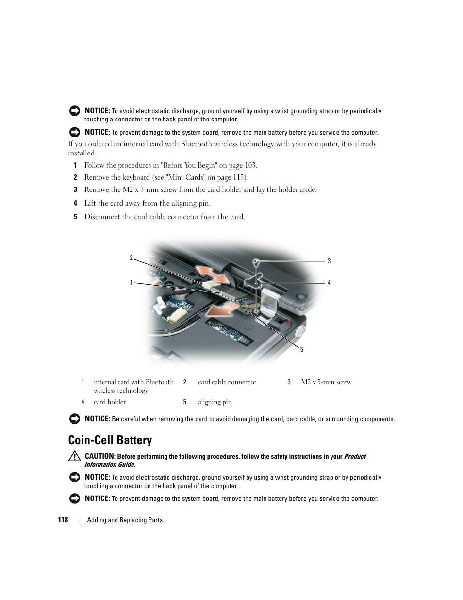 Coin-cell battery | Dell Latitude D430 (Mid 2007) User Manual | Page 118 / 150