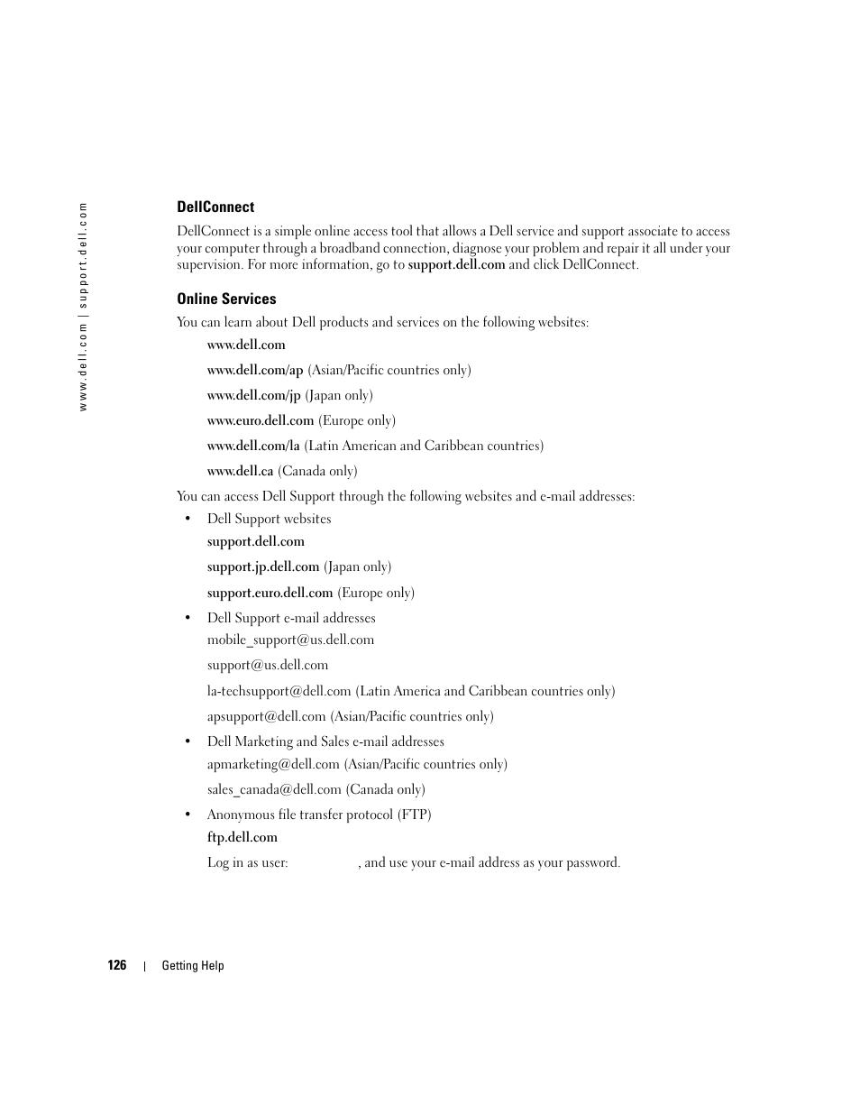 Dellconnect, Online services | Dell Latitude D430 (Mid 2007) User Manual | Page 126 / 150