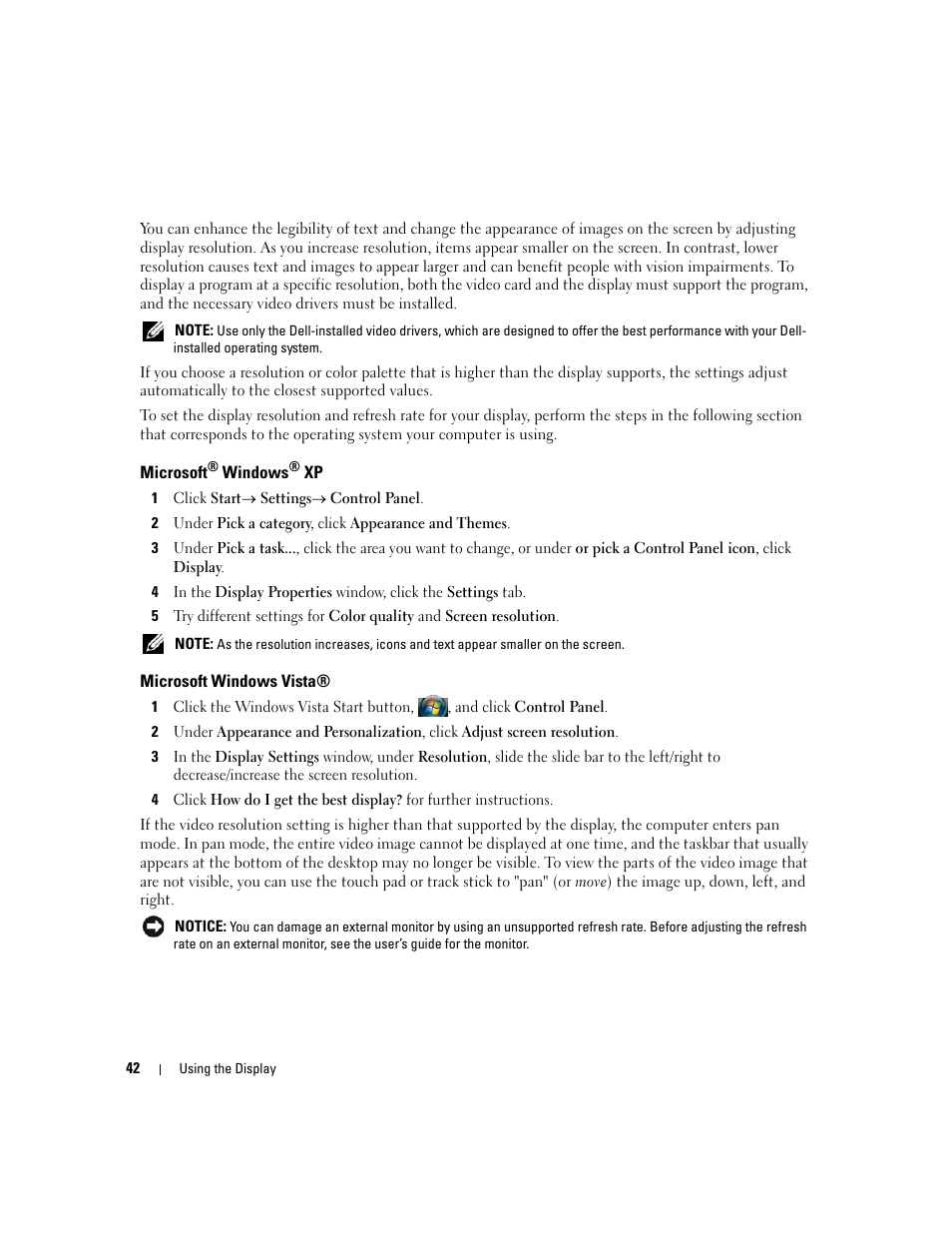 Microsoft® windows® xp, Microsoft windows vista, Microsoft | Dell Latitude D430 (Mid 2007) User Manual | Page 42 / 150