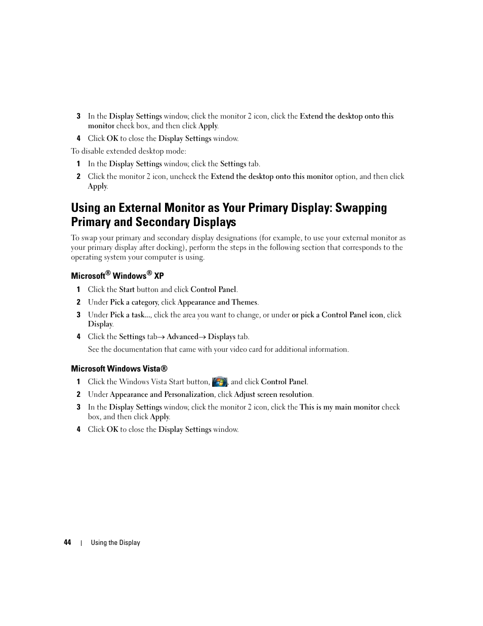 Microsoft® windows® xp, Microsoft windows vista, Microsoft | Dell Latitude D430 (Mid 2007) User Manual | Page 44 / 150