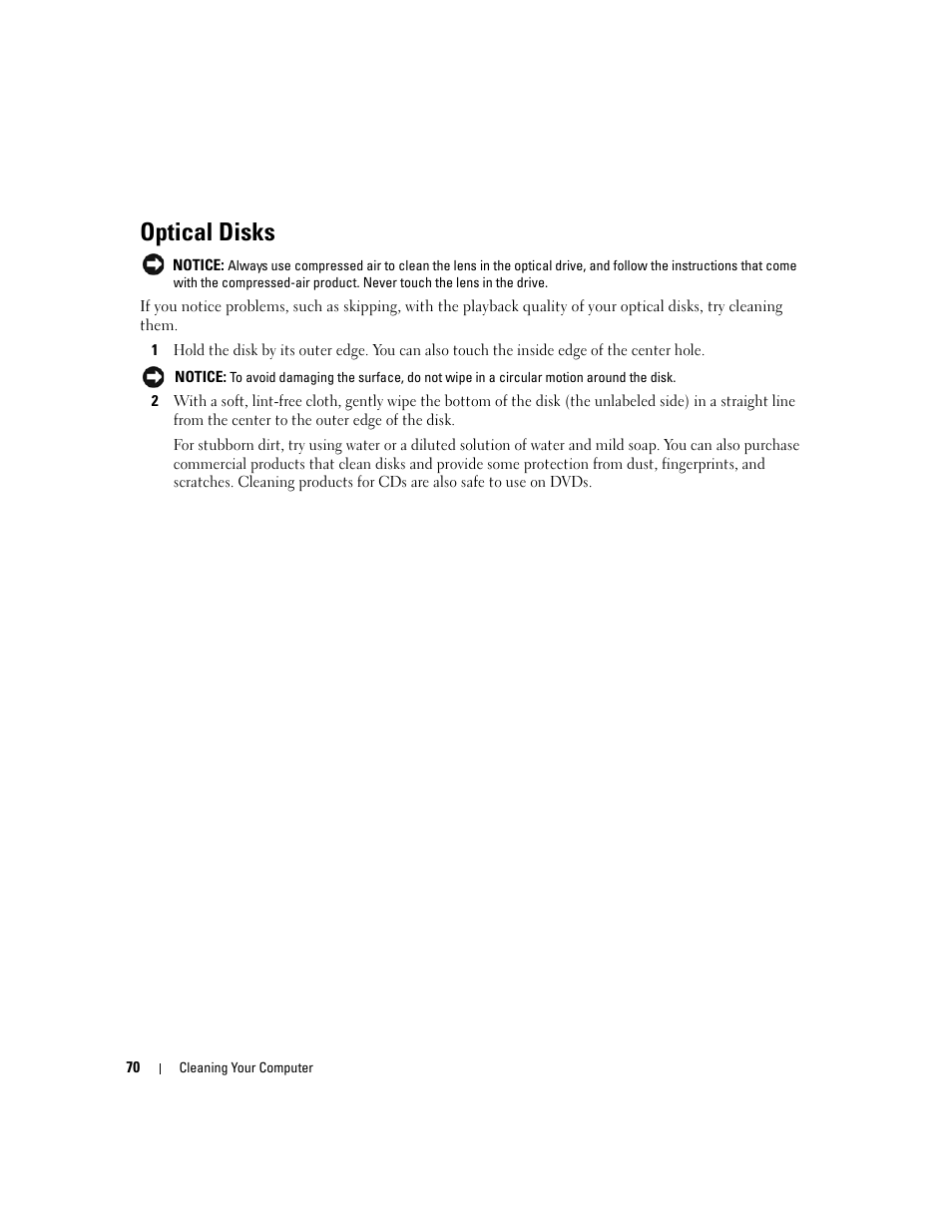 Optical disks | Dell Latitude D430 (Mid 2007) User Manual | Page 70 / 150