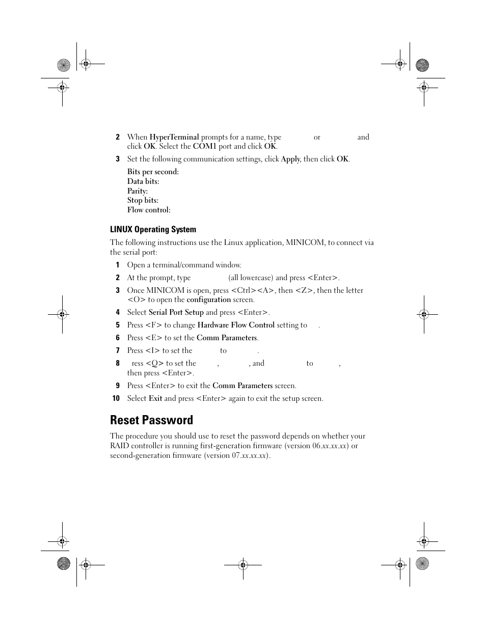 Linux operating system, Reset password | Dell PowerVault MD3000 User Manual | Page 2 / 4