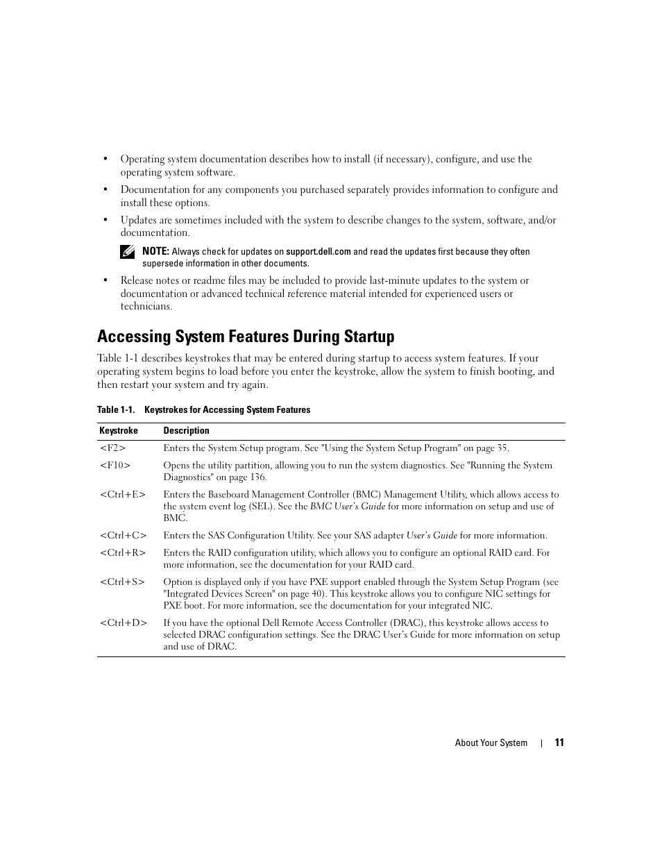 Accessing system features during startup | Dell PowerEdge 2900 User Manual | Page 11 / 182