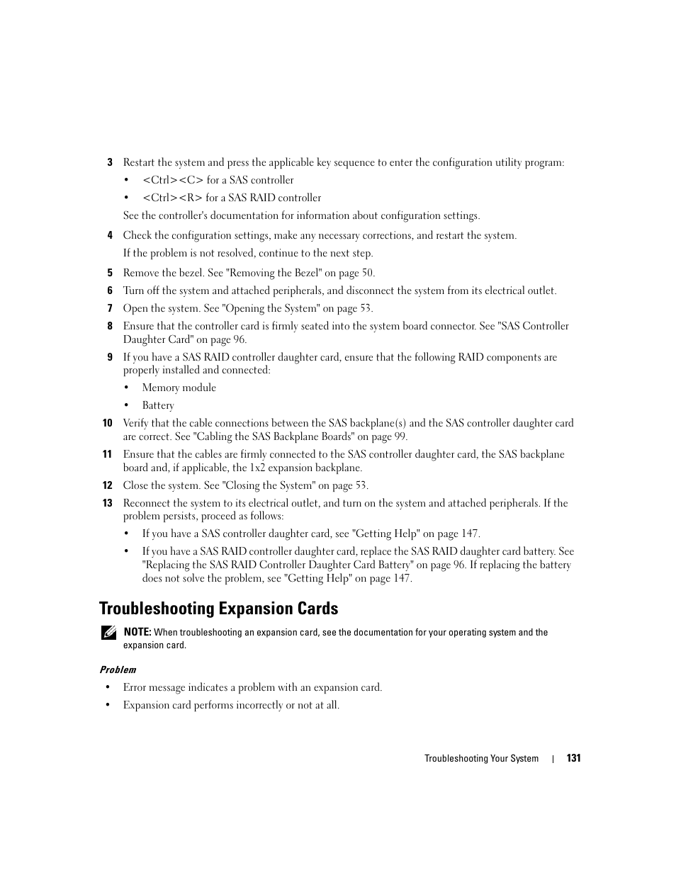 Troubleshooting expansion cards | Dell PowerEdge 2900 User Manual | Page 131 / 182