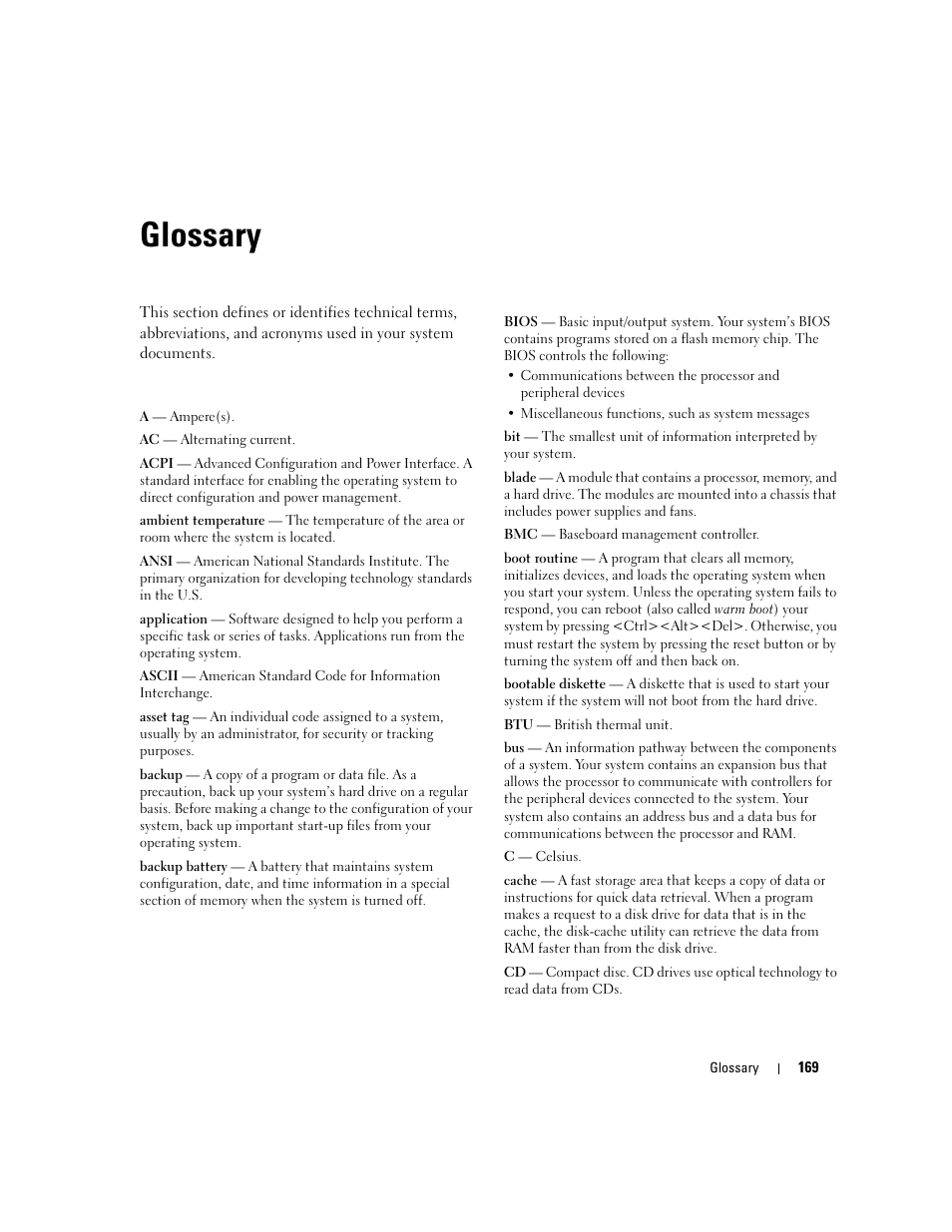 Glossary | Dell PowerEdge 2900 User Manual | Page 169 / 182